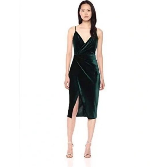 Betsey Johnson Dresses & Skirts - 💕BETSEY JOHNSON💕 Faux Wrap Dress ~ Pine Green Velvet 4 NWOT